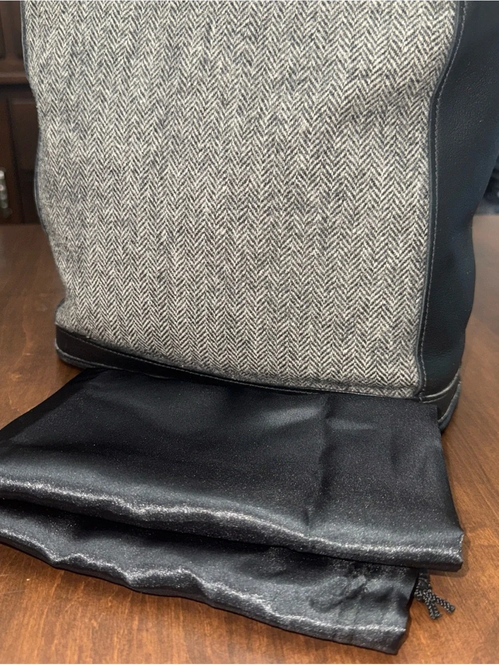Coach Bleeker Leather-Trim Herringbone Tote Bag - Black & Gray